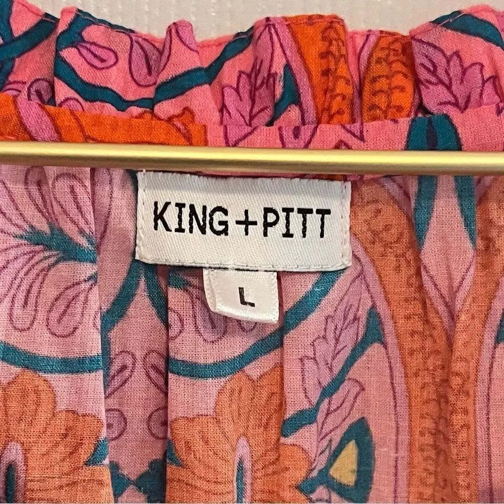 KING + PITT Pink Orange Floral Boho Tiered Dress Size Large - Picture 3 of 14